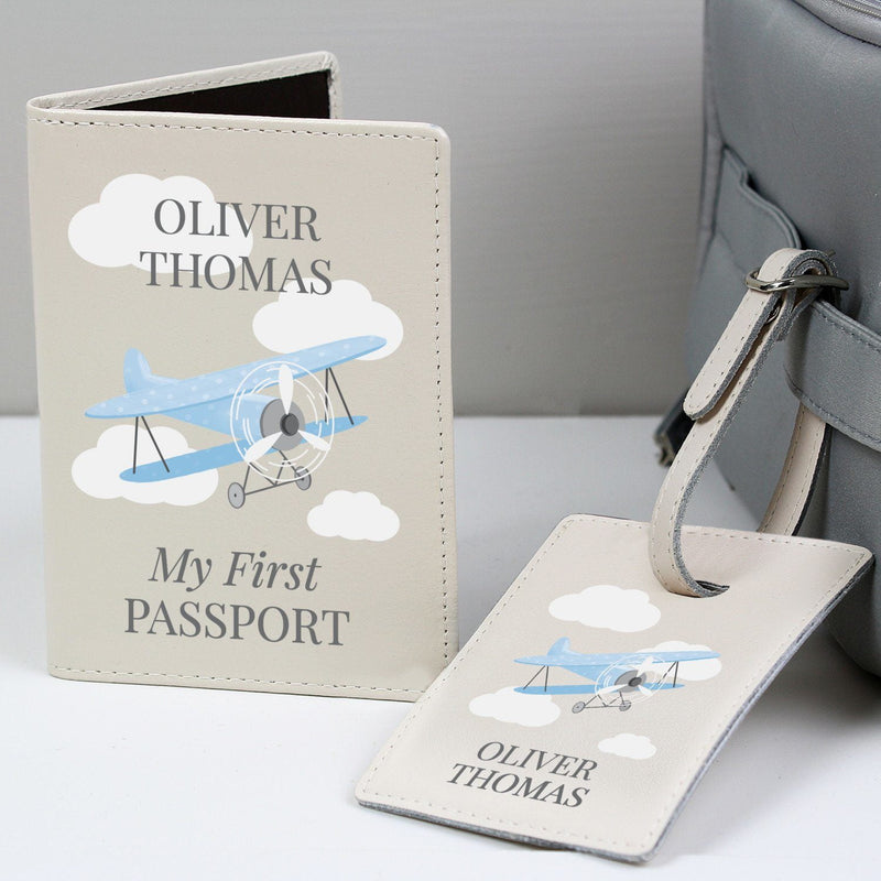 Blue Plane Passport Holder & Luggage Tag Set - Gift Moments