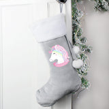 Personalised Christmas Unicorn Luxury Silver Grey Stocking: 2 - Christmas Stockings By Gift Moments