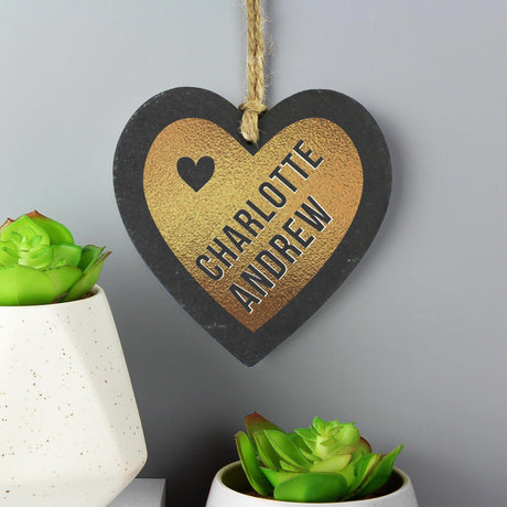 Couples Gold Slate Heart Decoration - Gift Moments