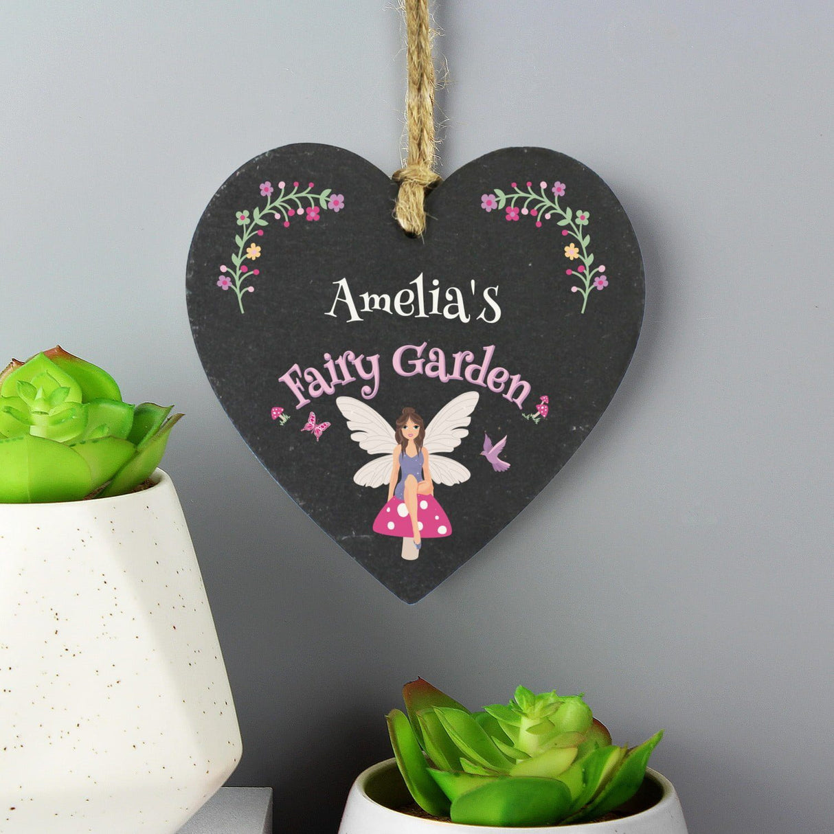 Personalised Fairy Garden Slate Heart Sign: 2 - Decorations By Gift Moments
