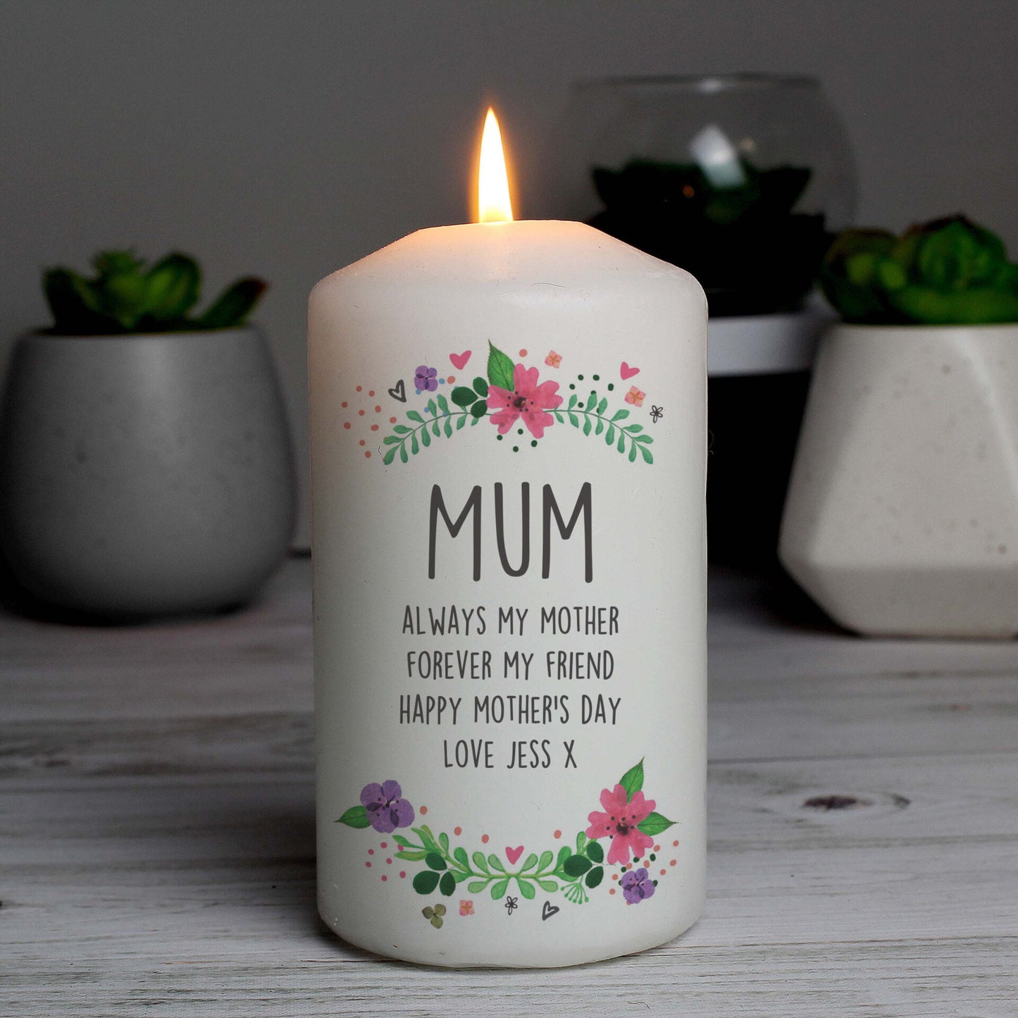 Personalised Floral Pillar Candle: 1 - Candles By Gift Moments