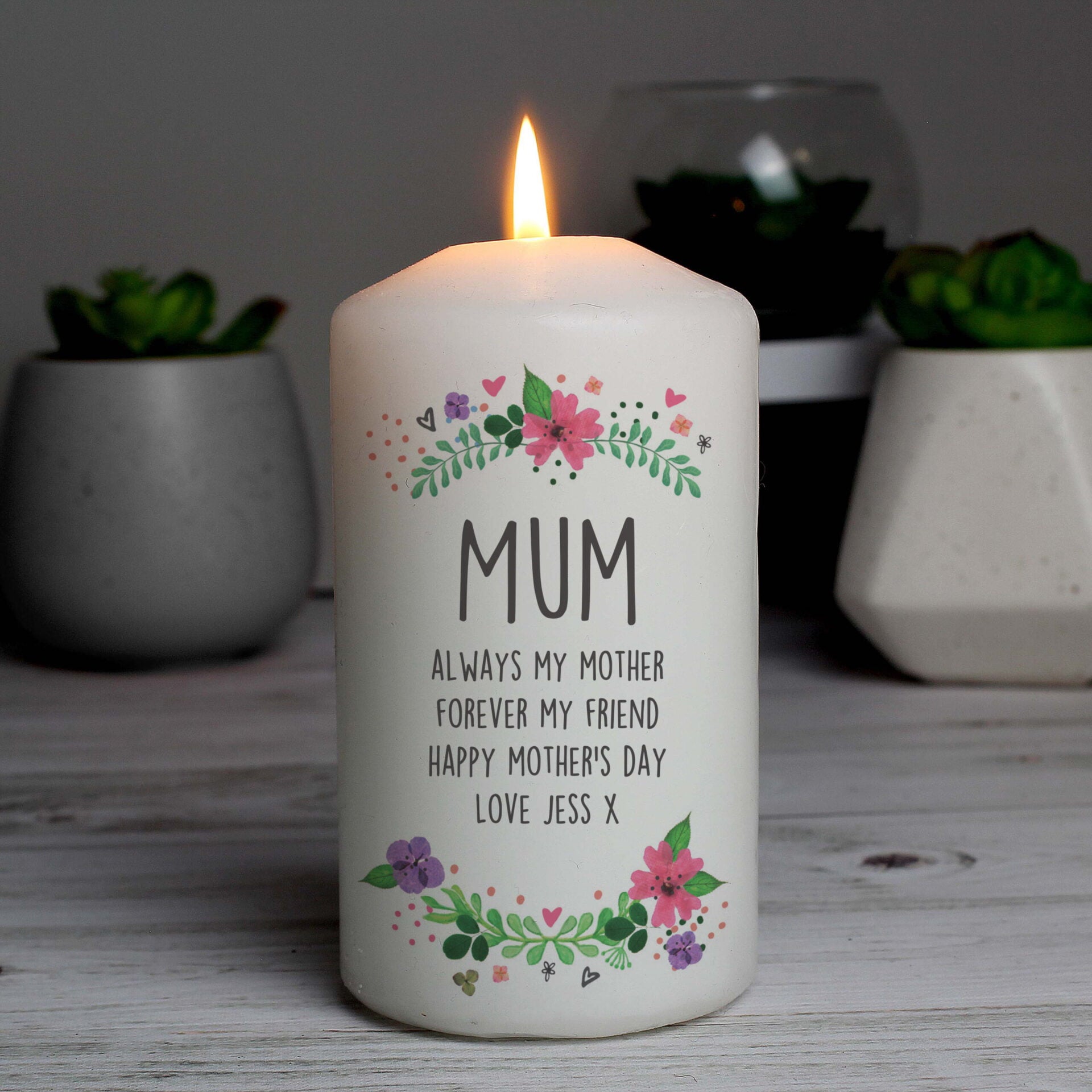 Personalised Floral Pillar Candle: 1 - Candles By Gift Moments