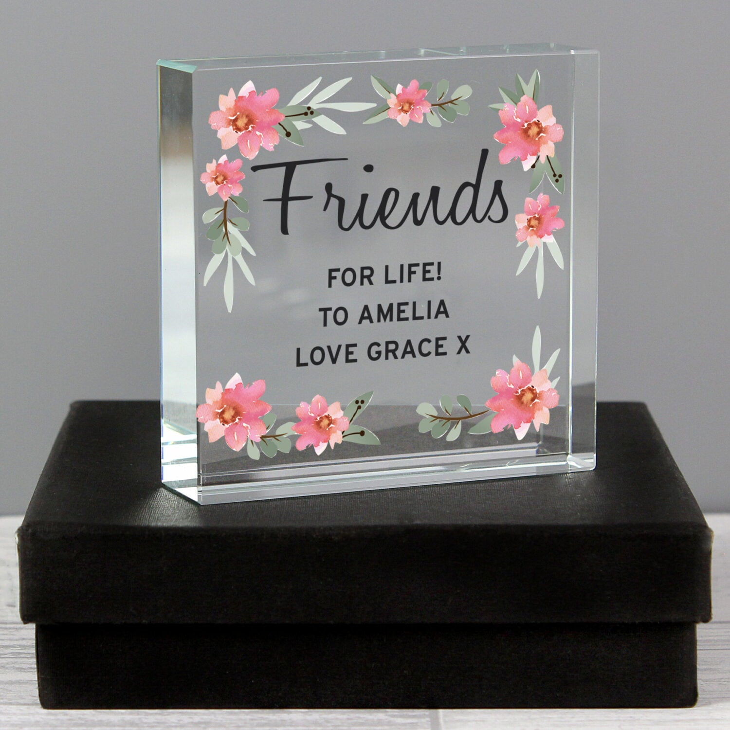 Personalised Floral Sentimental Crystal Token: 1 - Crystal Tokens By Gift Moments