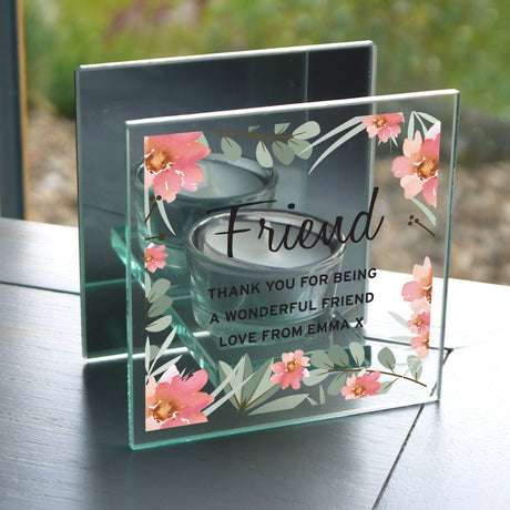 Floral Sentimental Mirrored Glass Tea Light Holder - Gift Moments