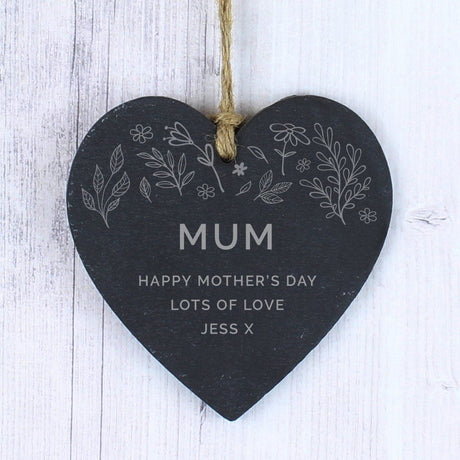 Floral Slate Heart Decoration - Gift Moments