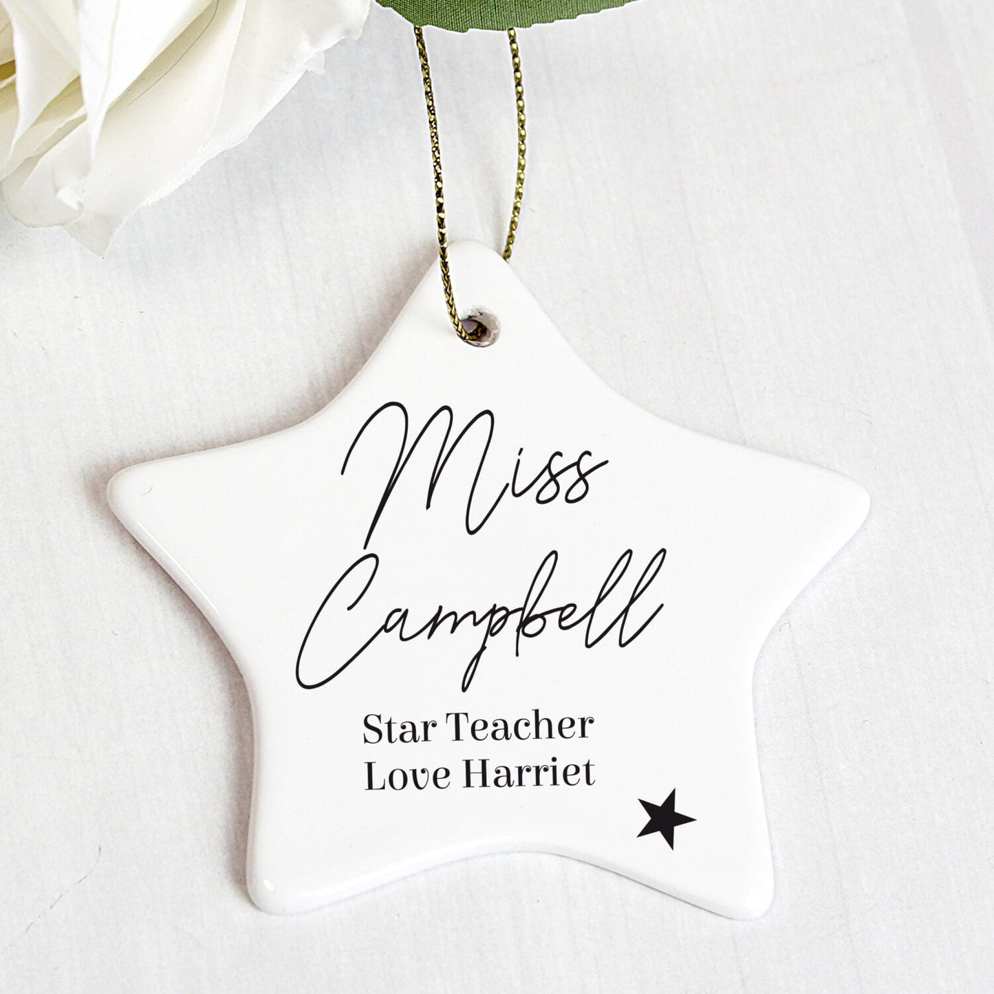 Personalised Free Text Ceramic Star Decoration: 1 - Christmas Decorations By Gift Moments