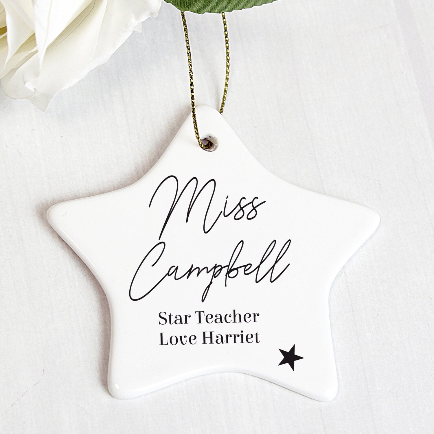 Personalised Free Text Ceramic Star Decoration: 1 - Christmas Decorations By Gift Moments