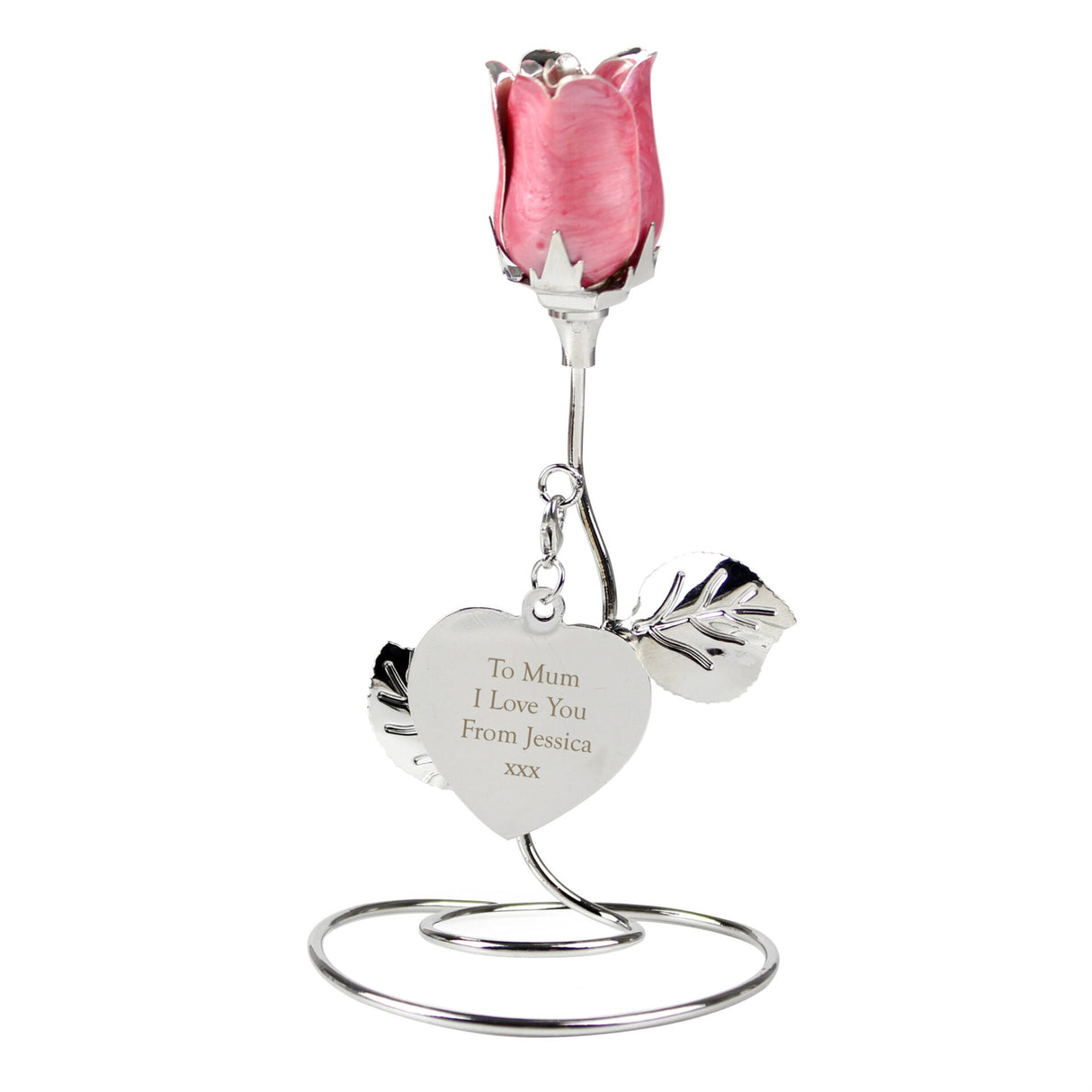 Free Text Pink Rose Bud Ornament - Gift Moments