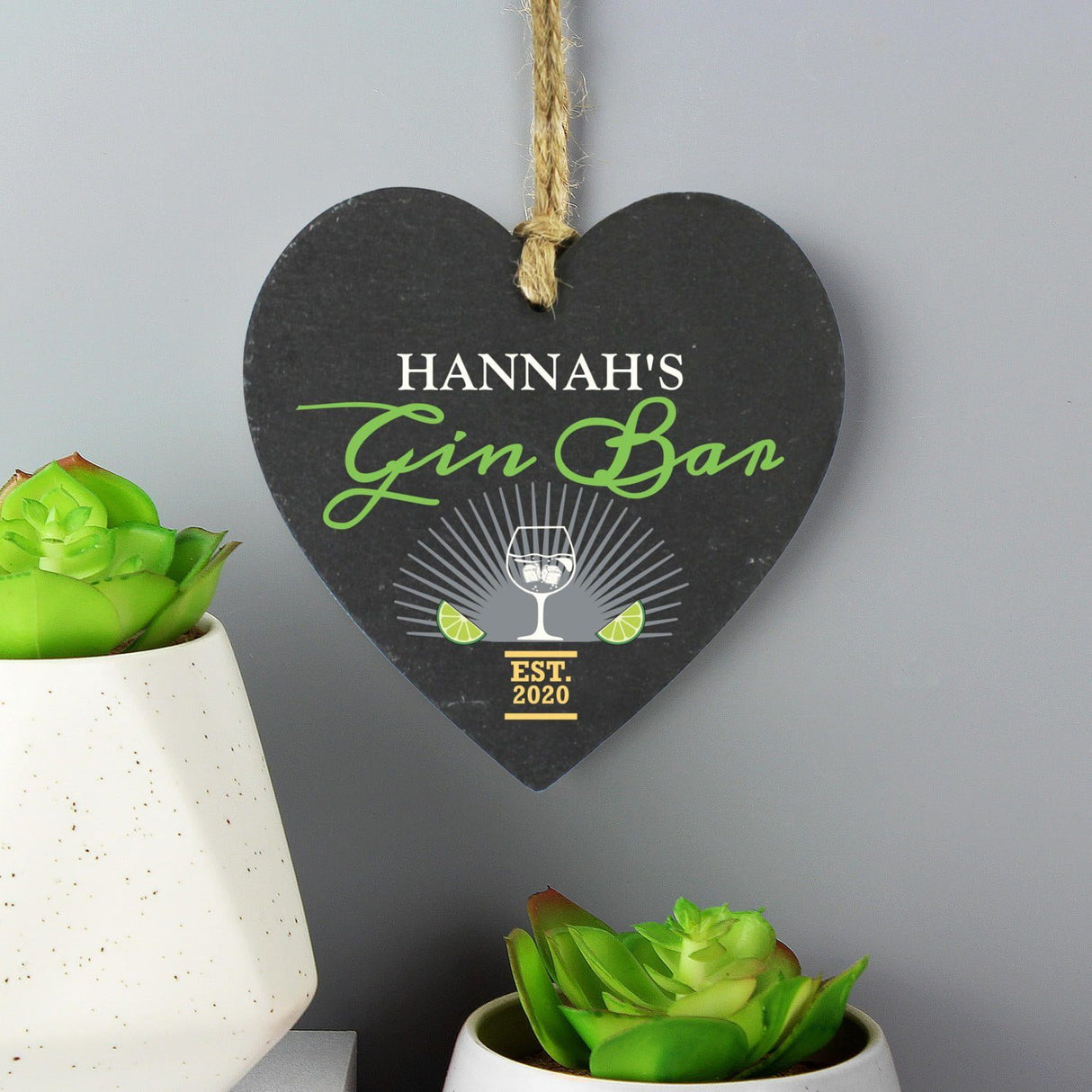 Personalised Gin Bar Slate Heart Decoration: 2 - Decorations By Gift Moments