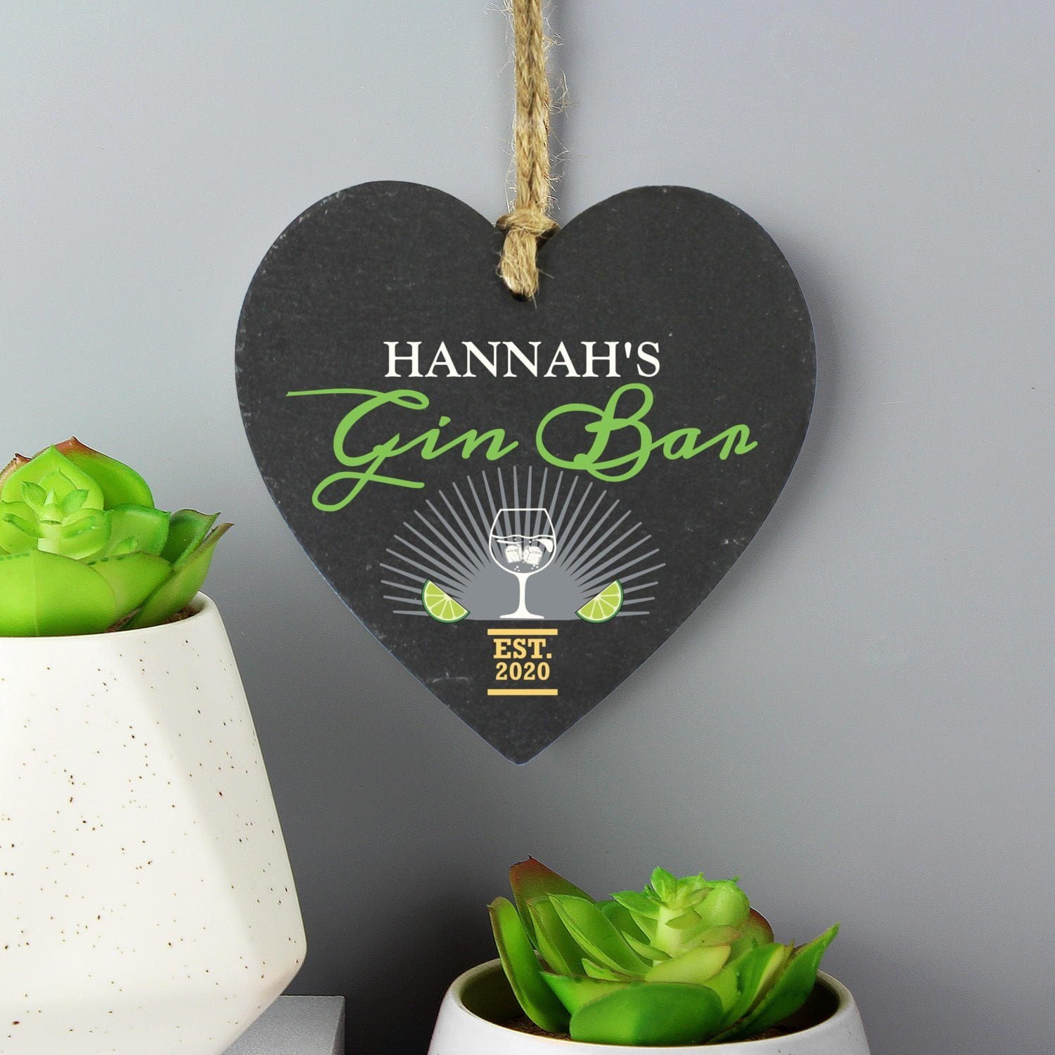 Personalised Gin Bar Slate Heart Decoration: 2 - Decorations By Gift Moments