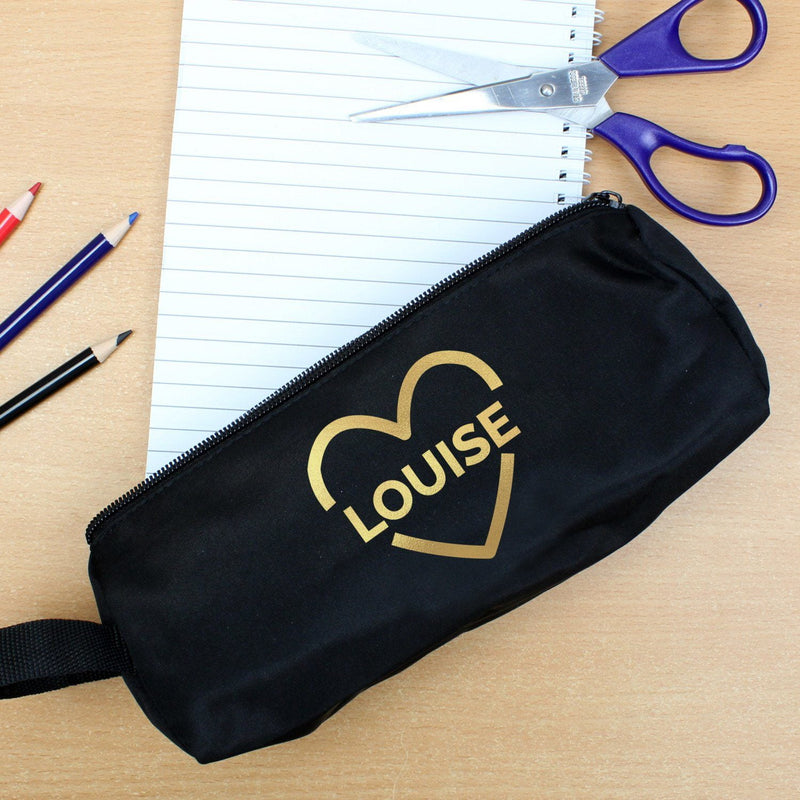 Gold Heart Black Pencil Case - Gift Moments