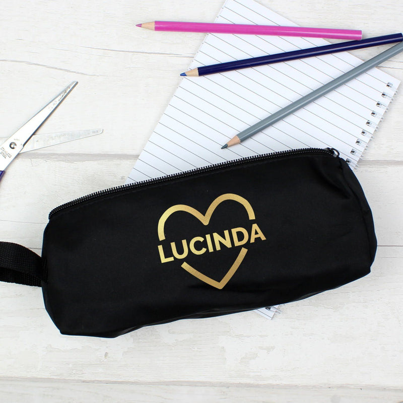 Gold Heart Black Pencil Case - Gift Moments