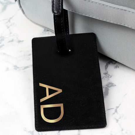Gold Initials Black Luggage Tag - Gift Moments