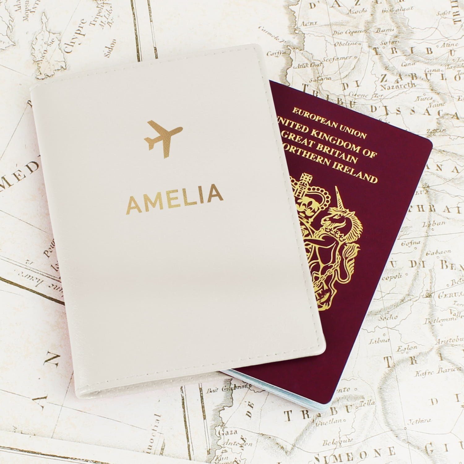 Personalised Gold Name Cream Passport Holder: 1 - Passport Holders By Gift Moments