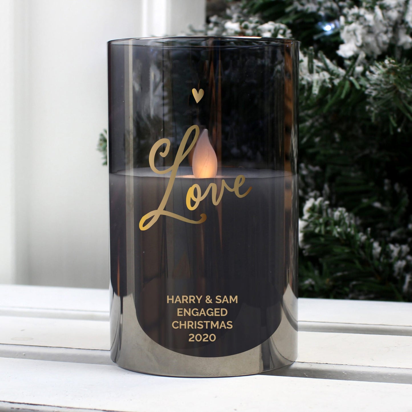 Personalised Love Smoked Glass LED Candle: 3 - LED Lighting By Gift Moments
