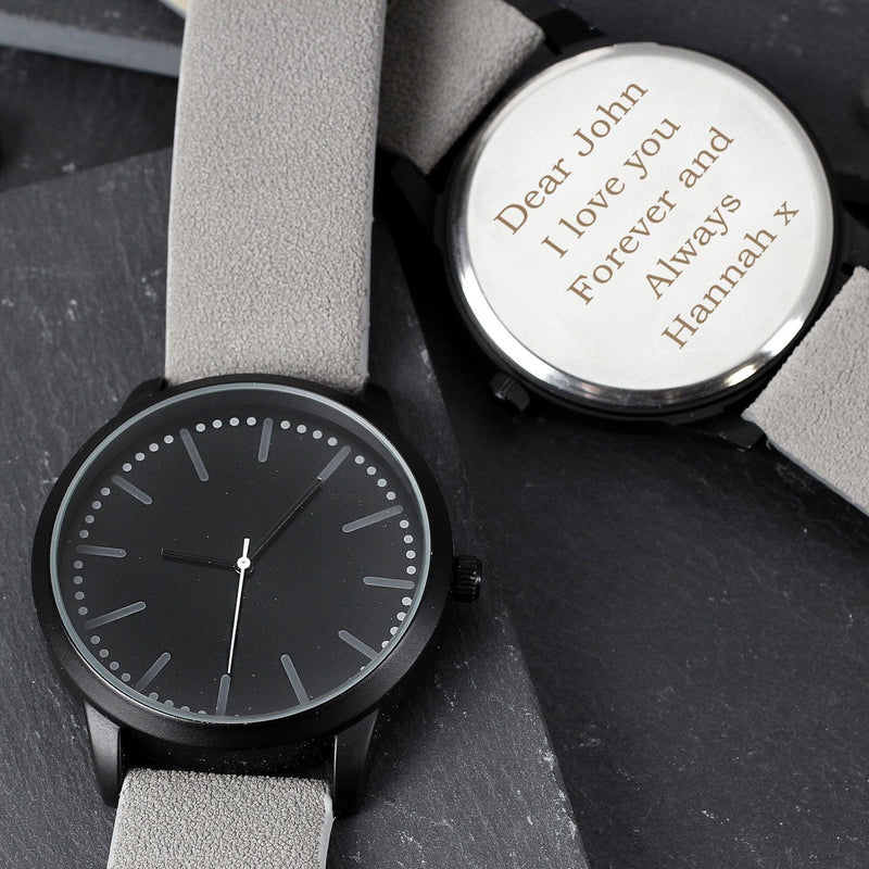 Mens Matte Black Watch with Grey Strap - Gift Moments