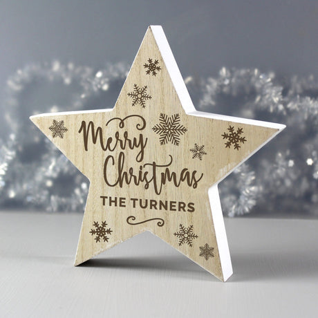 Merry Christmas Rustic Wooden Star Decoration - Gift Moments