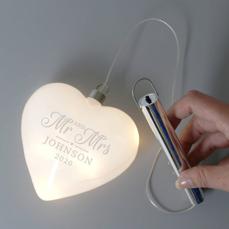Mr & Mrs LED Hanging Glass Heart - Gift Moments