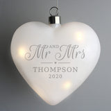Personalised Mr & Mrs LED Hanging Glass Heart: 1 - LED Lighting By Gift Moments