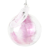 Name & Date Pink Feather Glass Bauble - Gift Moments