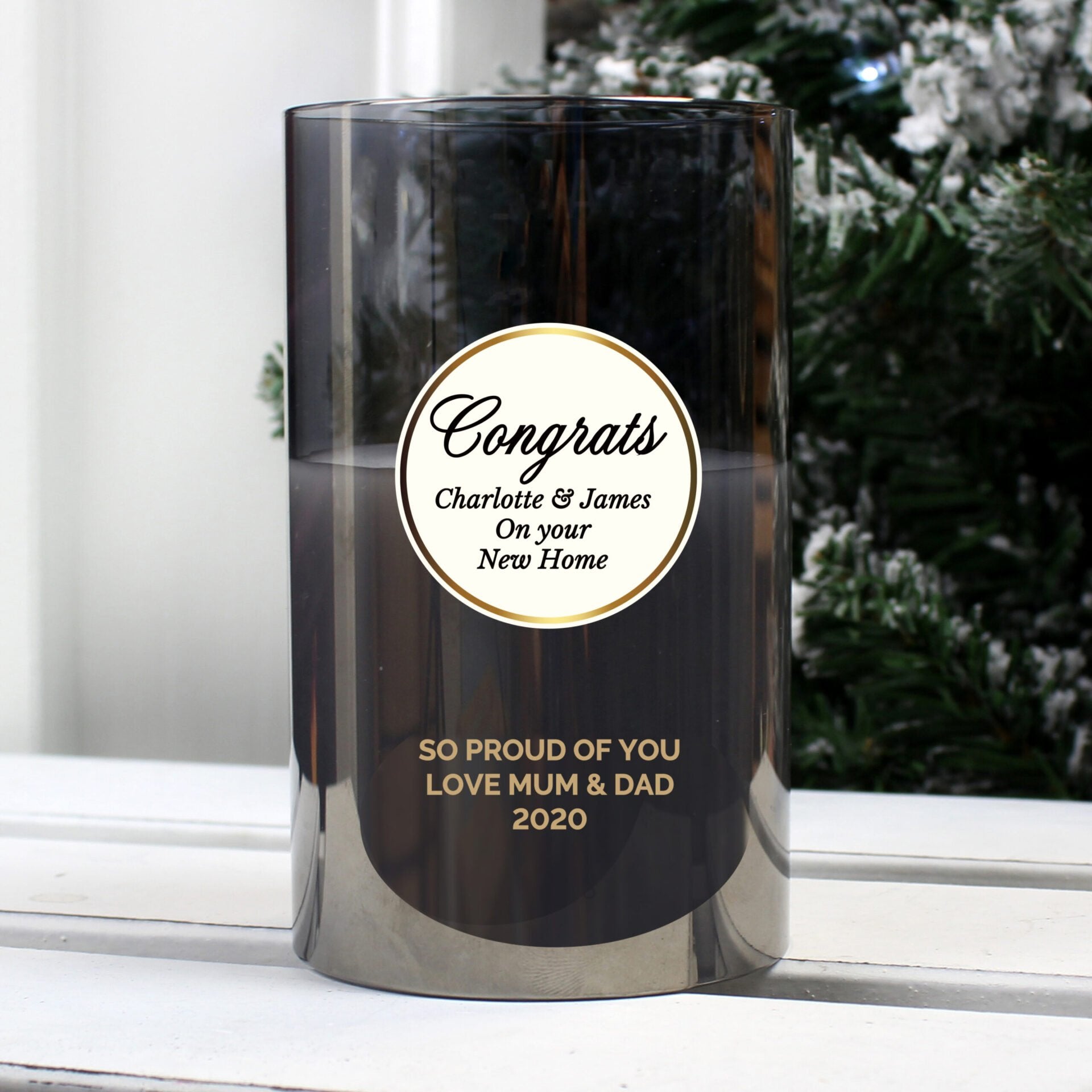 Personalised Opulent Smoked Glass LED Candle: 2 - LED Lighting By Gift Moments