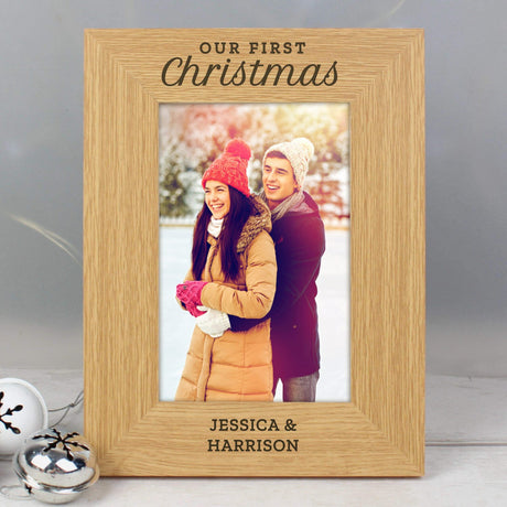 Our First Christmas' 6x4 Oak Finish Photo Frame - Gift Moments