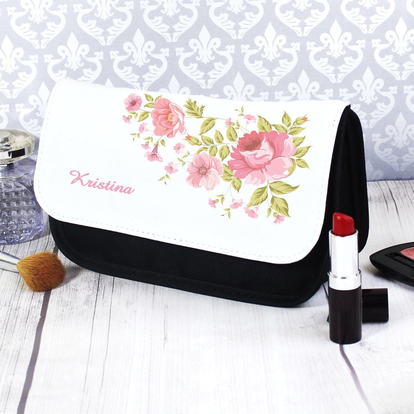 Personalised Pretty Rose Make Up Bag: 1 - Toiletry & Makeup Bags By Gift Moments