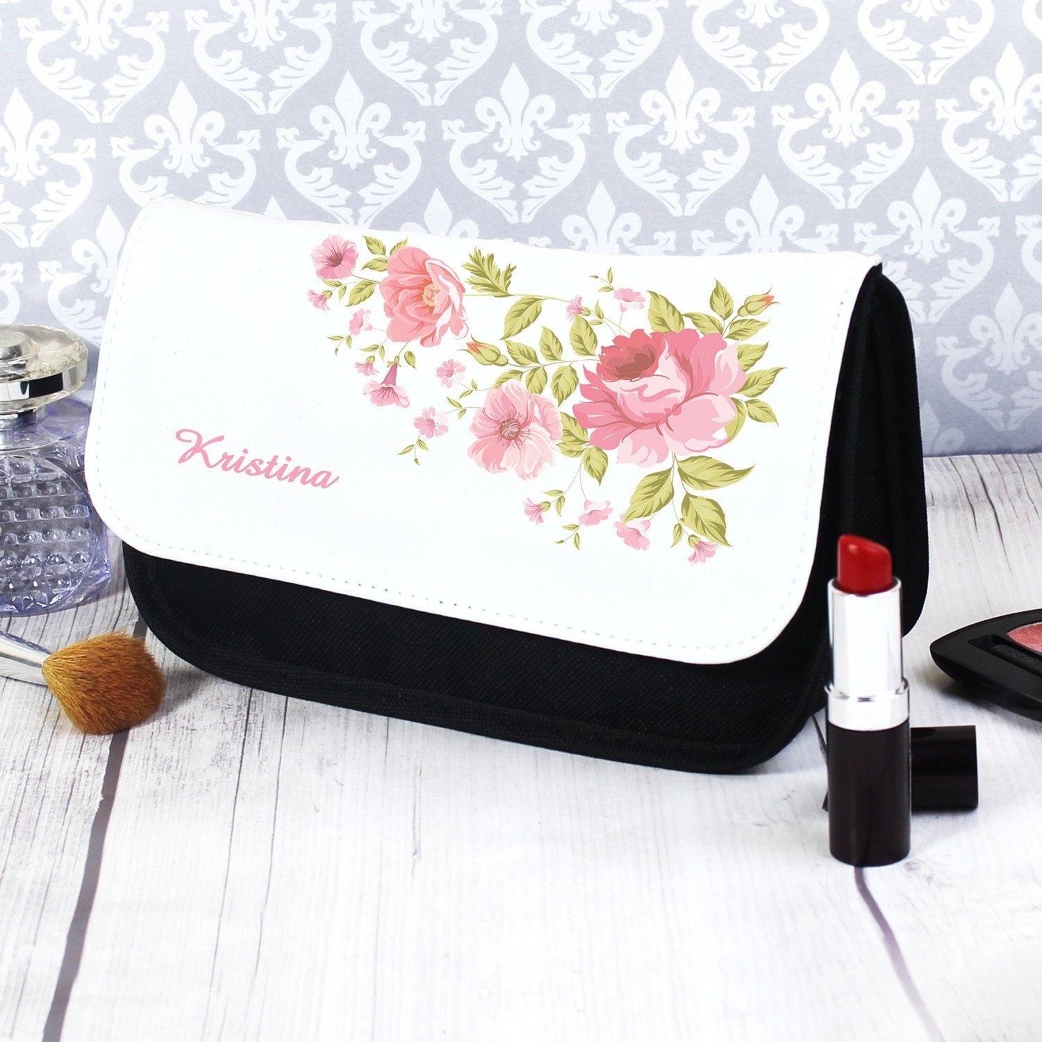 Personalised Pretty Rose Make Up Bag: 1 - Toiletry & Makeup Bags By Gift Moments