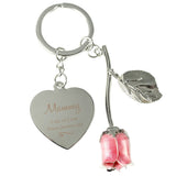 Silver Plated Swirls & Hearts Pink Rose Keyring - Gift Moments