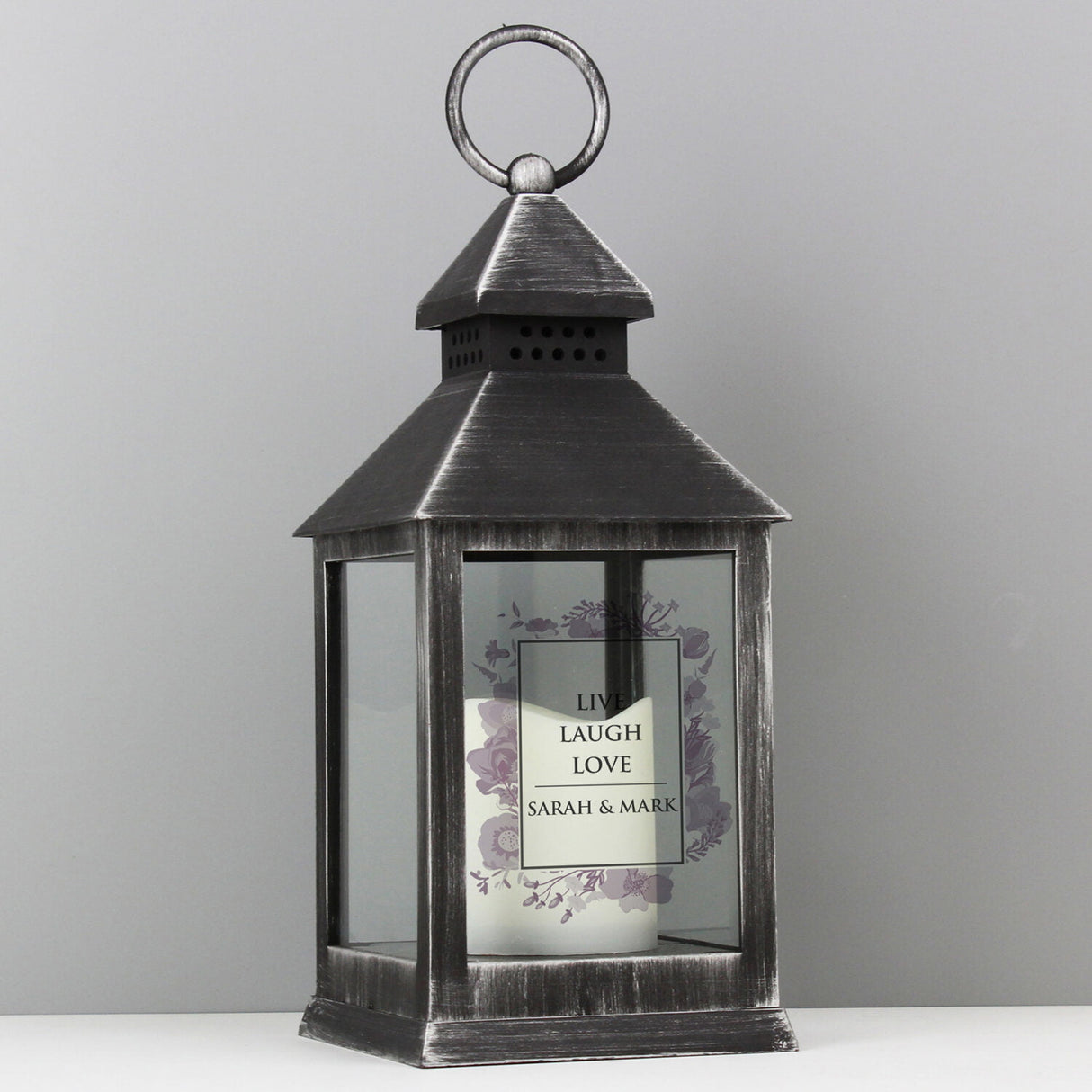 Personalised Soft Watercolour Rustic Black Lantern: 1 - LED Lighting By Gift Moments