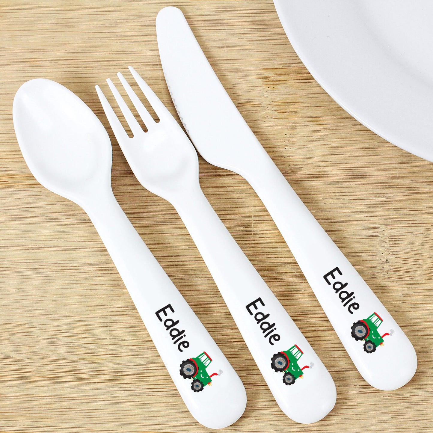 Personalised Tractor 3 Piece Plastic Cutlery Set: 3 - Cutlery Sets By Gift Moments