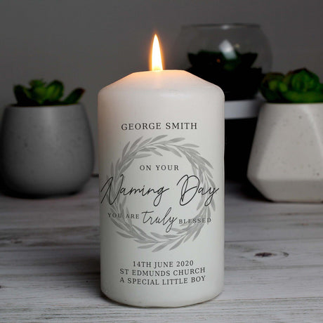 Personalised Truly Blessed Naming Day Pillar Candle: 1 - Candles By Gift Moments