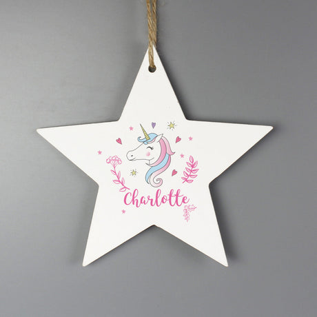 Unicorn Wooden Star Decoration - Gift Moments