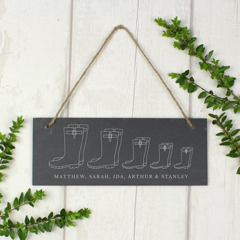 Welly Boot Family of Five Hanging Slate Plaque - Gift Moments