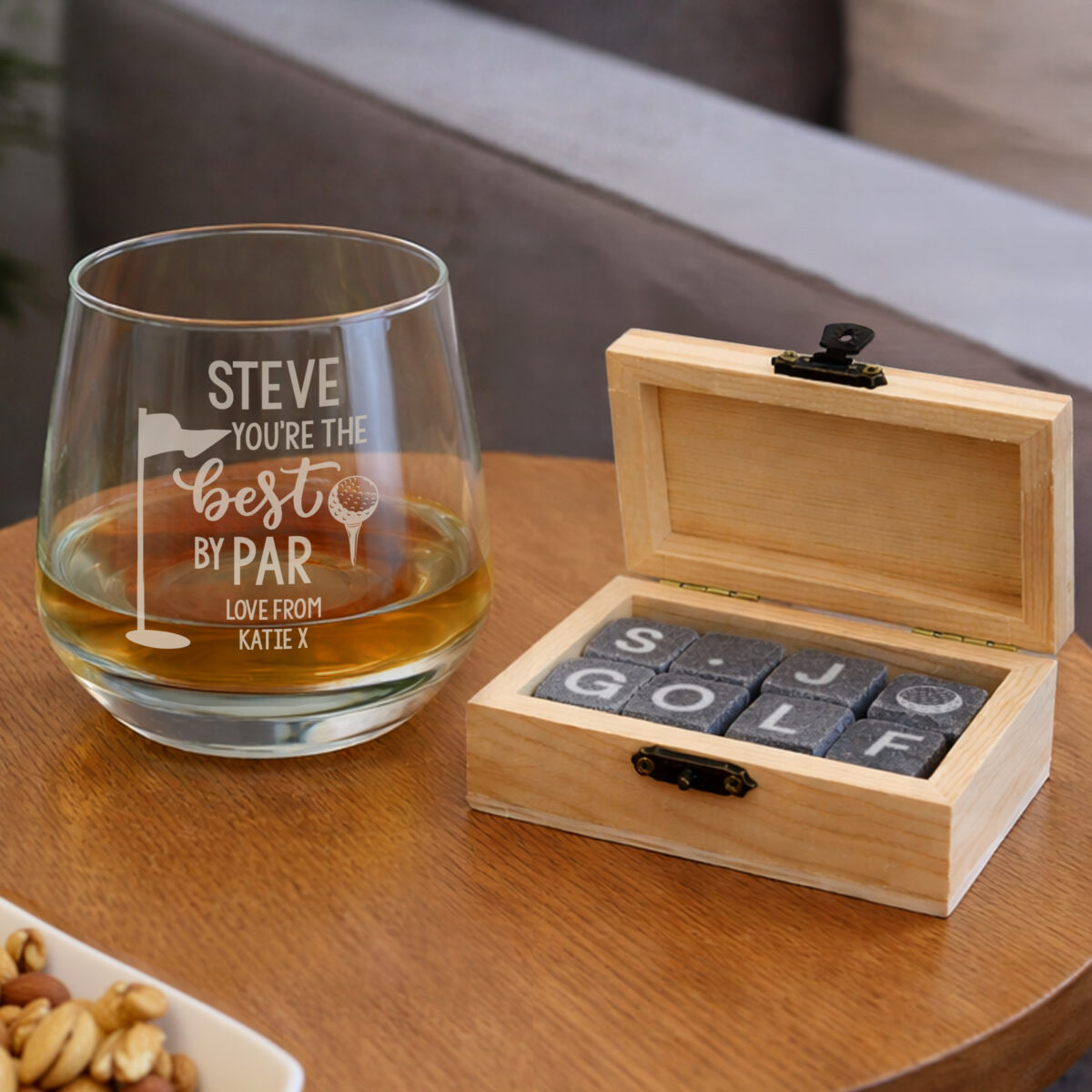 Personalised Best By Par Glass & Whisky Stones