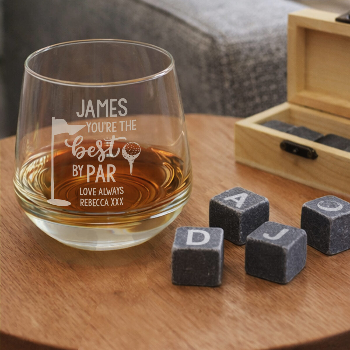 Personalised Best By Par Glass & Whisky Stones