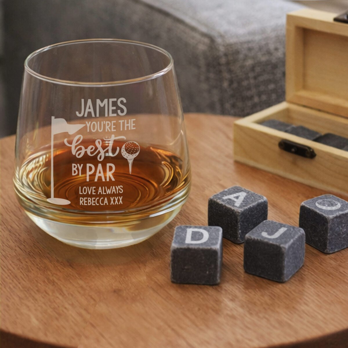 Personalised Best By Par Glass & Whisky Stones - Image 2