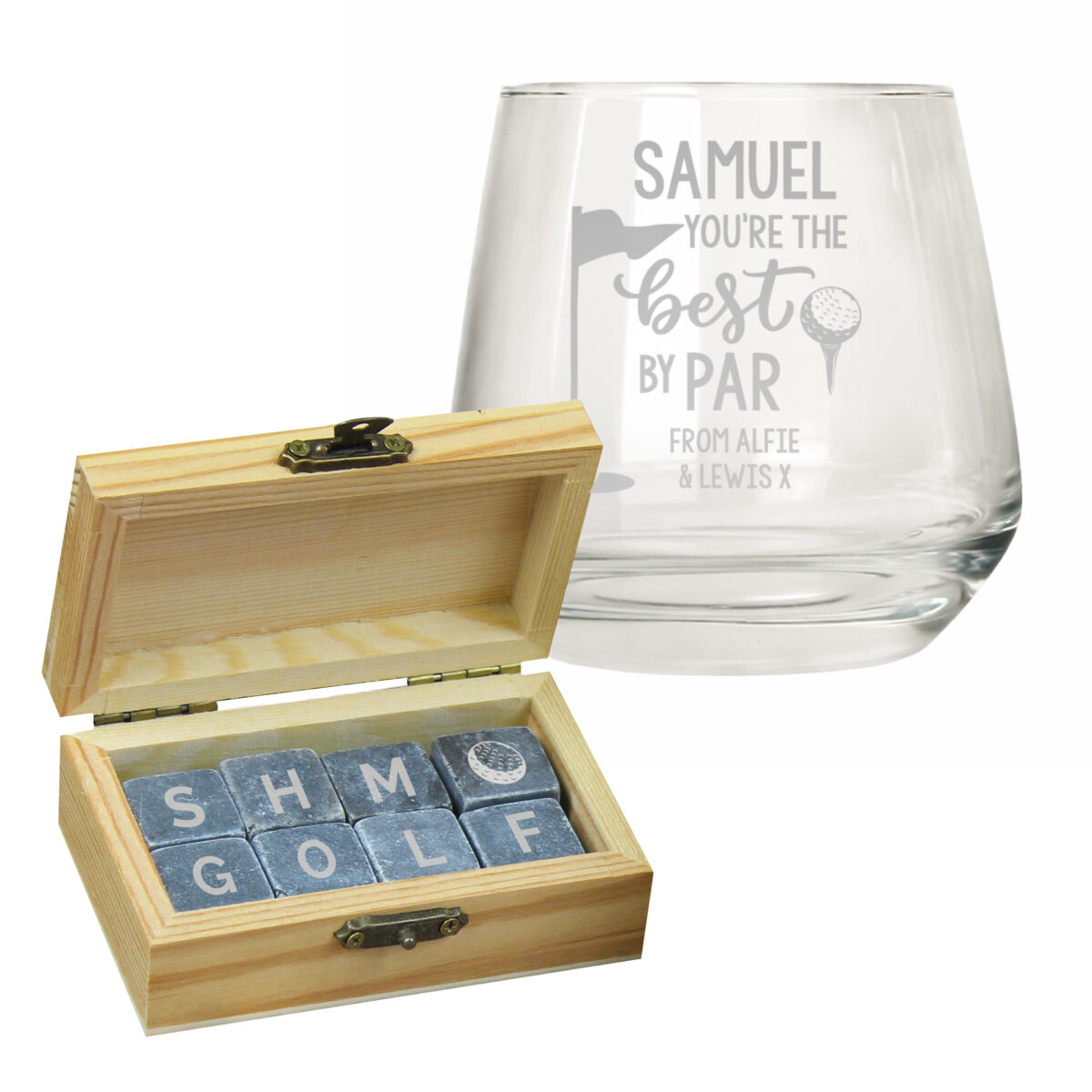 Personalised Best By Par Glass & Whisky Stones