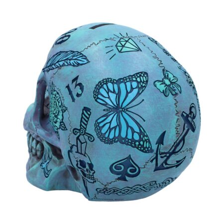 Aqua Blue Traditional Tribal Tattoo Fund Skull: 3 - Money Boxes By NN Designs