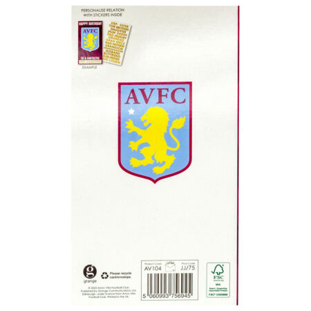 Aston villa fc personalised birthday card