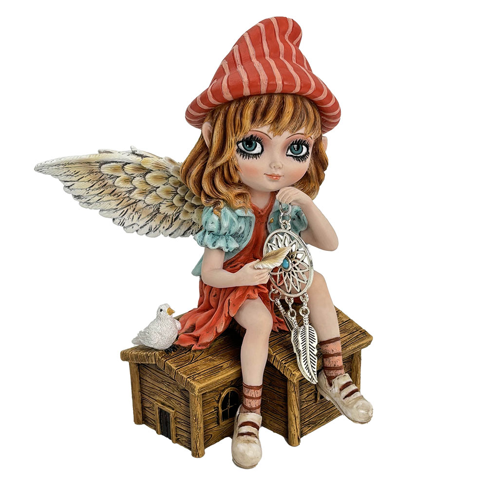 Autumn Fae Fairy Figurine with Dream Catcher and Bird: 2 - Figurines Medium (15-29cm) By NN Designs