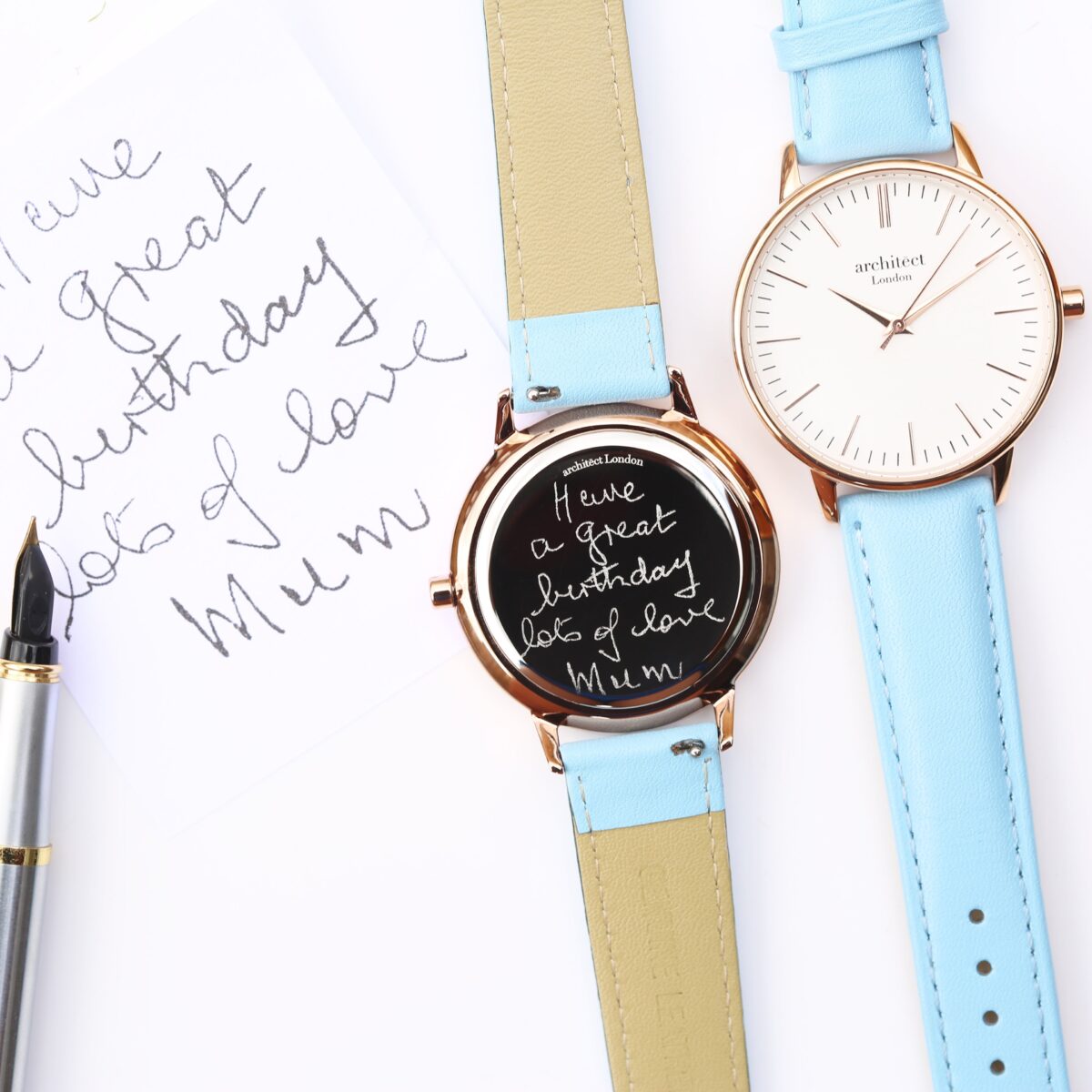 Bespoke ladies architect blanc watch light blue