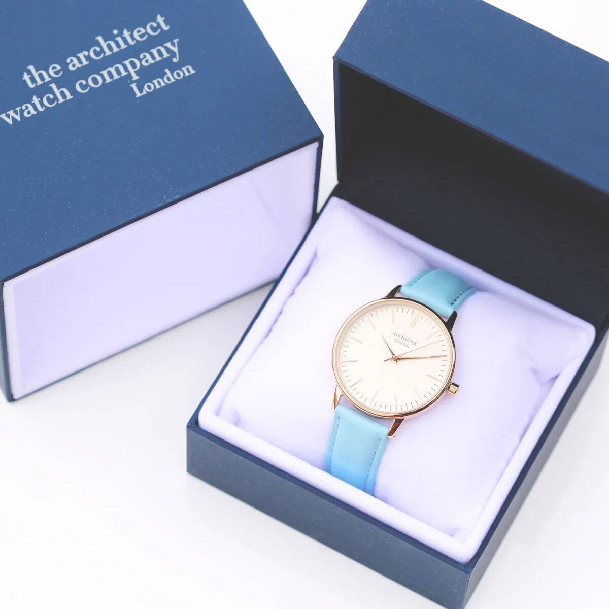 Bespoke ladies architect blanc watch light blue