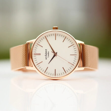 Bespoke ladies architect blanc watch rose gold mesh