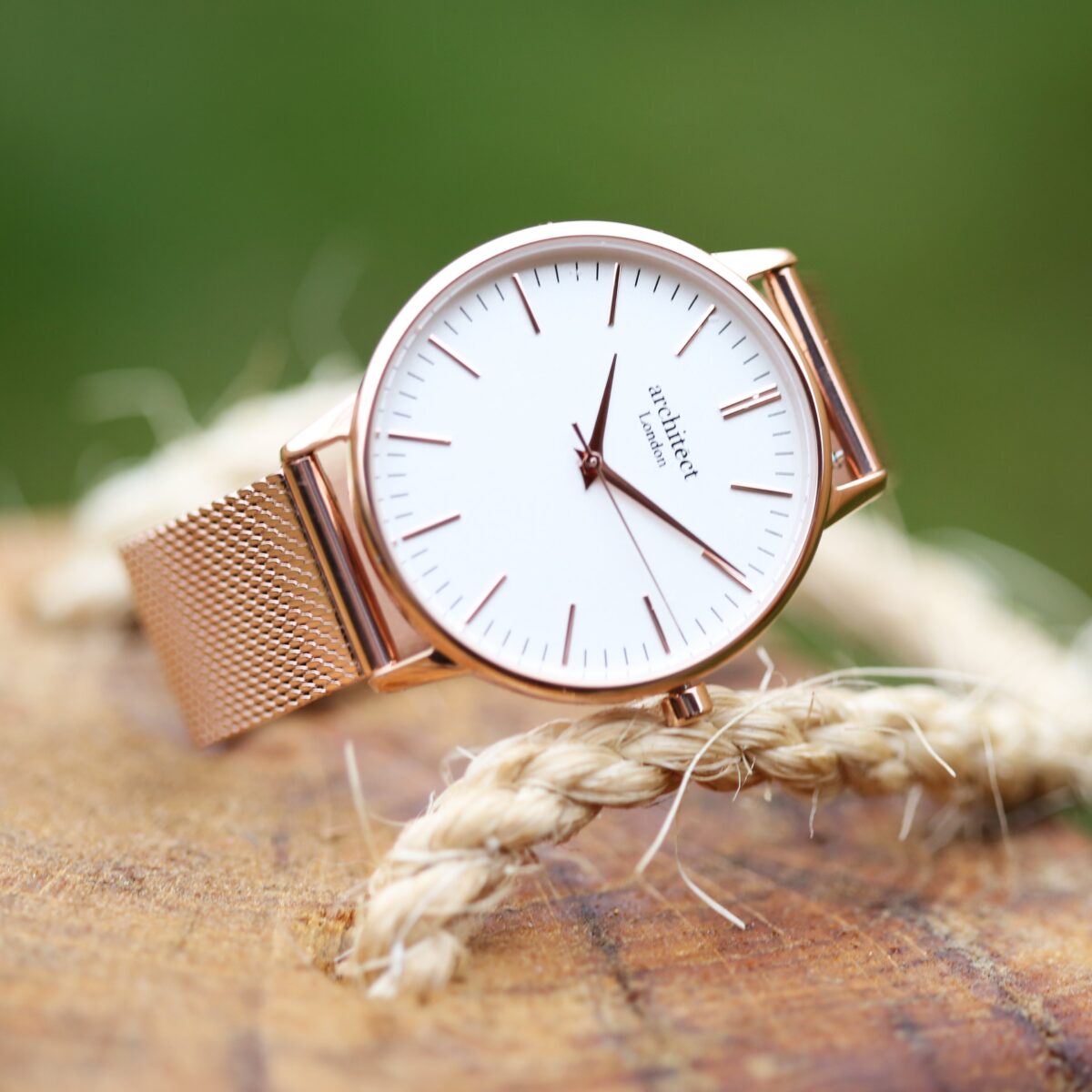 Bespoke ladies architect blanc watch rose gold mesh