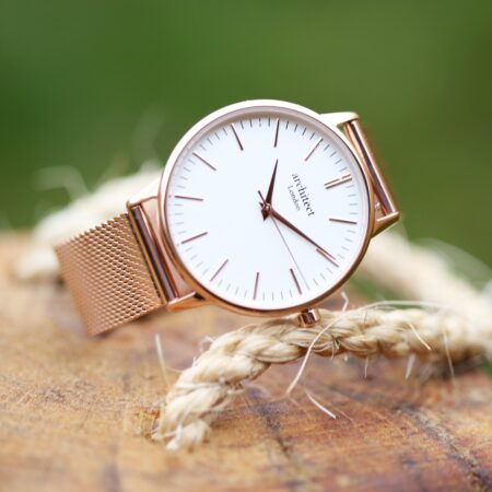 Bespoke ladies architect blanc watch rose gold mesh
