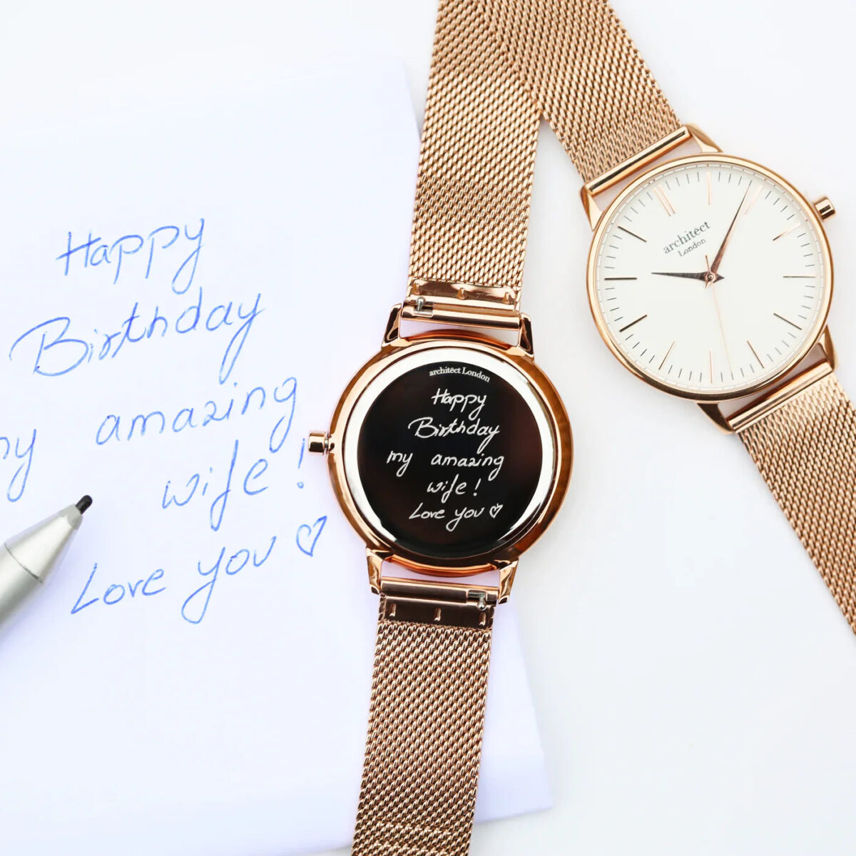 Bespoke ladies architect blanc watch rose gold mesh