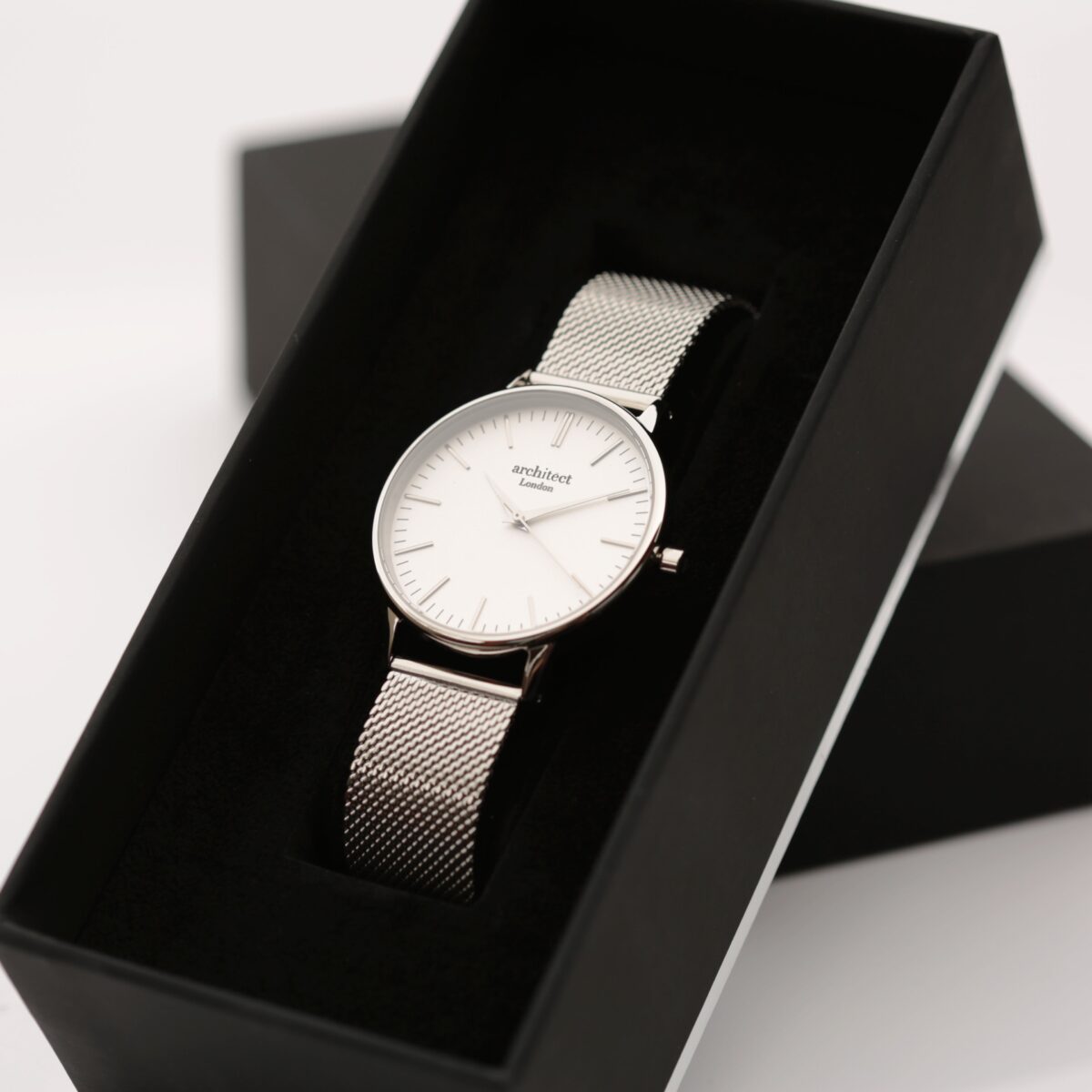 Bespoke ladies architect blanc watch silver mesh