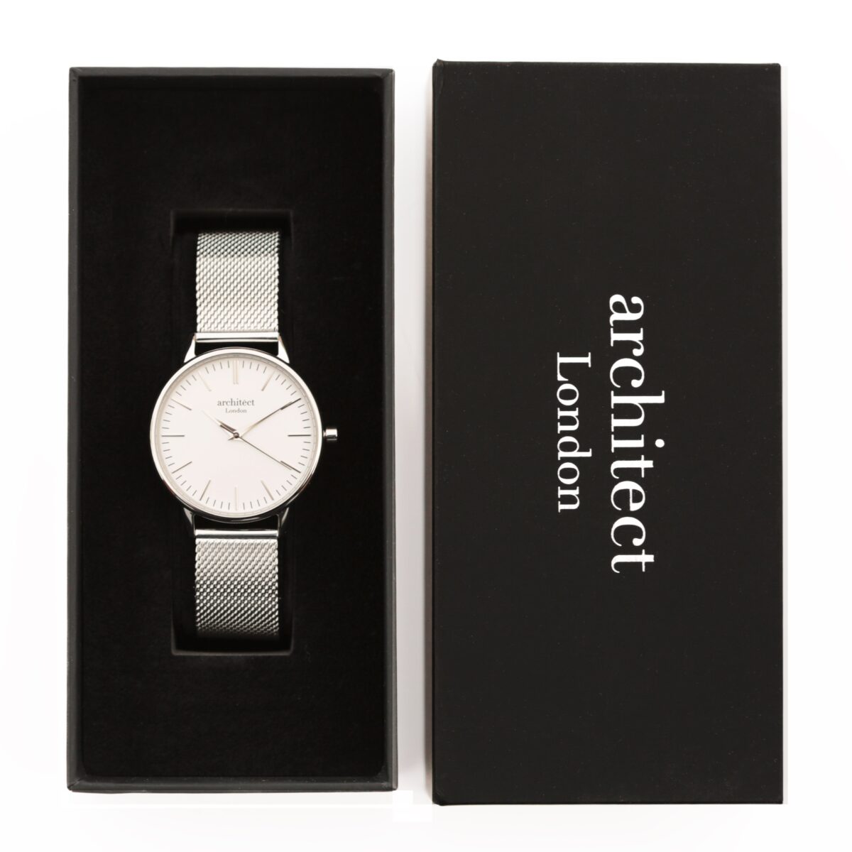 Bespoke ladies architect blanc watch silver mesh