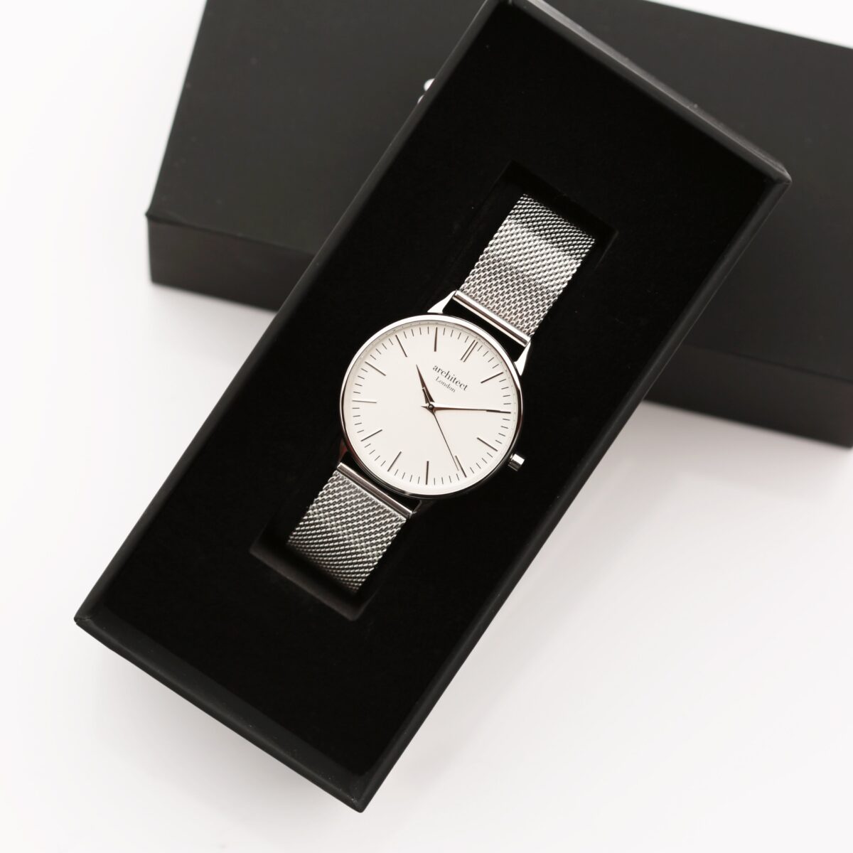 Bespoke ladies architect blanc watch silver mesh